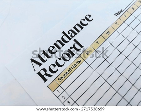 Close up of attendance record sheet with empty copy space boxes background.