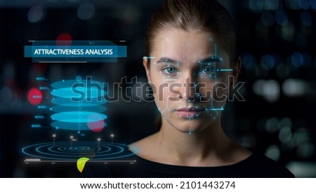 Similar – Image, Stock Photo Face recognition of young woman in the crowd