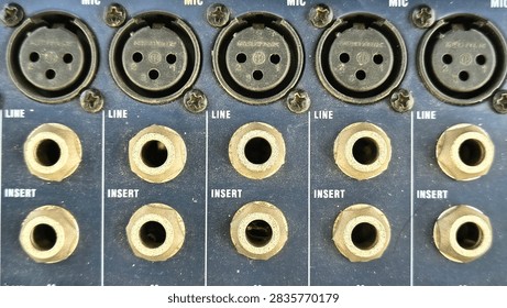 Close Up Audio Mixer Input Panel with XLR Microphone Sockets and Line Insert Jacks