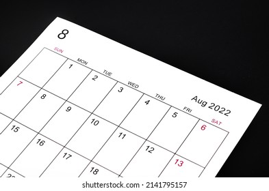 Close up August 2022 calendar sheet on black background. - Shutterstock ID 2141795157