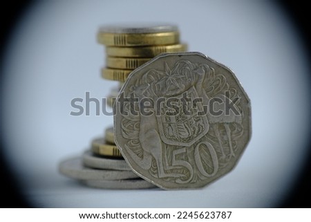Close up australia coin on white background. Concept for economy, finance, business and investment.