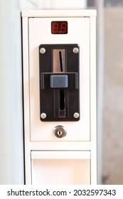 Close up automatic modern vending laundry machine 