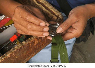 close up of automatic vintage watch repairing                                - Powered by Shutterstock