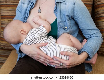 CLose Up A Baby Eating From The Breast 