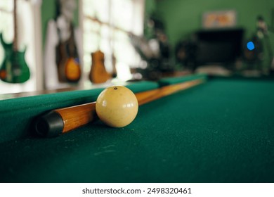 Close up background image of billiard balls on green table in pool club copy space - Powered by Shutterstock