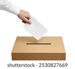 close up of  a ballot box and casting vote on white background