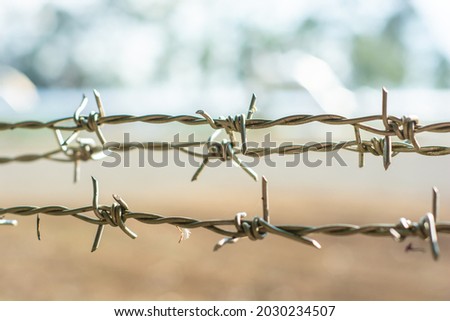 close up barbed wire fence with blurry background 