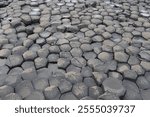 Close up of basalt hexagonal stones on the Giant