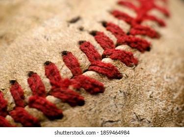 Close up of baseball laces 
