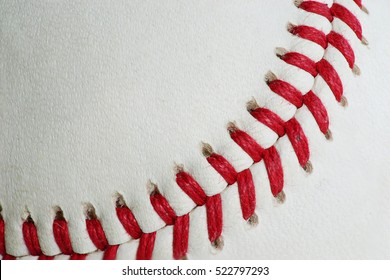 Close Up Of A Baseball Threads With Room For Copy Space Background                         