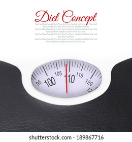 Close up of bathroom scale on white background