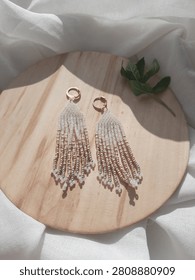 Close up of beaded earrings