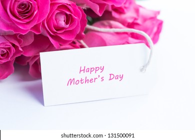 Close Up Of A Beautiful Bouquet Of Roses With A Happy Mothers Day Card