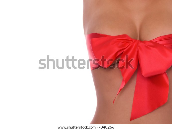 Close Beautiful Breasts Red Ribbon Stock Photo Edit Now