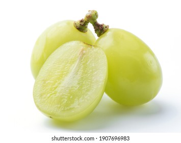 Close up of beautiful a bunch of Shine Muscat green grape isolated on white background, clipping path cut out.