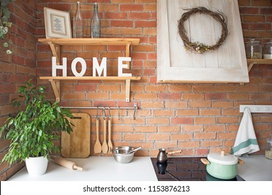 close up of a beautiful cosy modern loft kitchen interior,kitchenware, home style, photo studio design