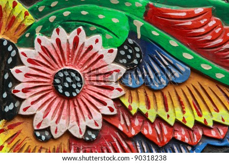 Close up of beautiful floral painting work on Indian trucks