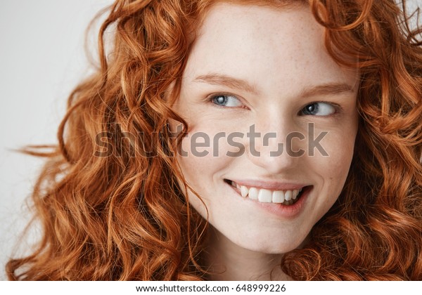 Close Beautiful Girl Curly Red Hair Royalty Free Stock Image
