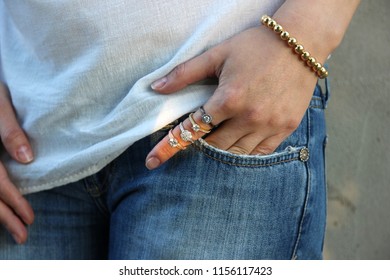 Close up of beautiful woman wearing shiny jewelry