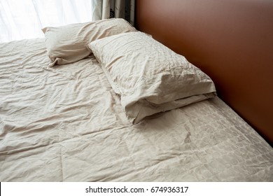Close up bedding sheets and pillow 