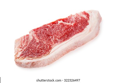 Close Up Beef Striploin Or Strip Loin Steak Isolated On White, Deep Focus Image