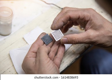 Close Up BGA (Ball Grid Array). Repair Cpu. Computer Cpu.