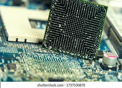 Close Up Of BGA Ball Grid Array Technology Footprint On Electronic Board, Macro