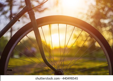 Close Bicycle Wheel Sunset On Blurred Stock Photo 440498545 | Shutterstock