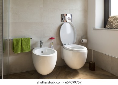 close up of Bidet and wc in the bathroom