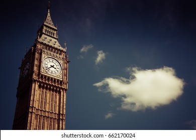 close up of Big Ben Clock Tower Against Blue Sky England United Kingdom