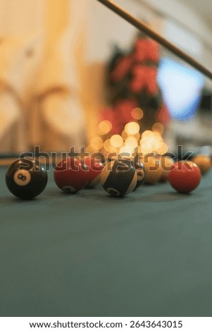 Close up of billiard balls in a pool table.