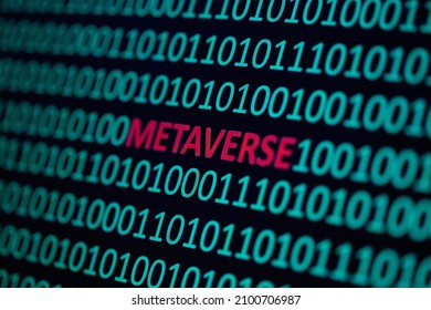 Close up of Binary codes on screen and Metaverse word in the middle - New Decentralized Internet - Smart Contract and Crypto Currency
