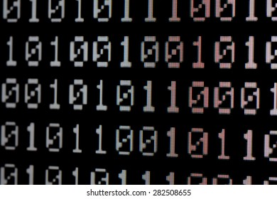 Close up of Binary number pixels on LED TV monitor