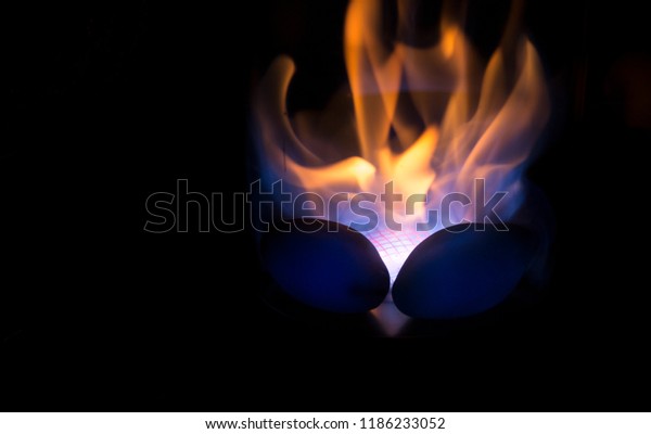 Close Bioethanol Fueled Portable Fireplace Burning Stock Photo