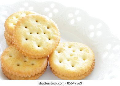 Close up of biscue on white background,