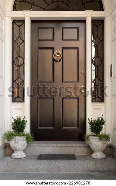 Close Black Front Door Lunette Side Stock Photo Edit Now 226901278