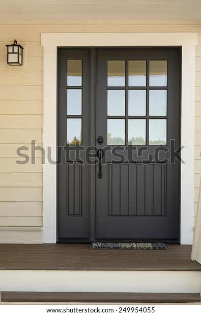Close Black Front Door On House Royalty Free Stock Image