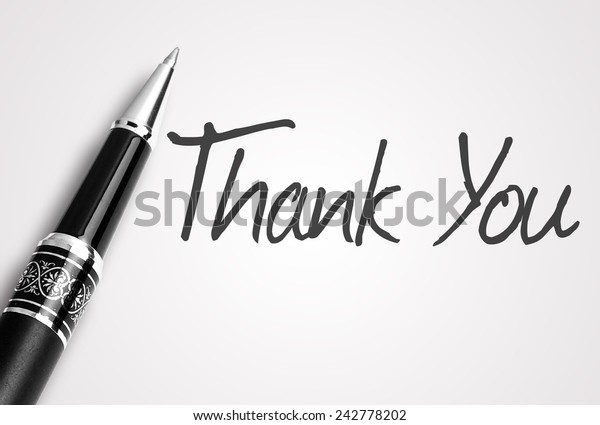 Close Black Pen Writes Thank You Stock Photo (Edit Now) 242778202