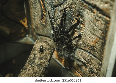 Close up of Black tarantula, concept of spider, hairy leg, poisonous and venomous wildlife, Pet, creepy and danger, furry, horror and venom, halloween, tarantula spider. - Powered by Shutterstock