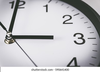 Close Up Of Black And White Analog Clock With Selective Focus At 3 Oclock