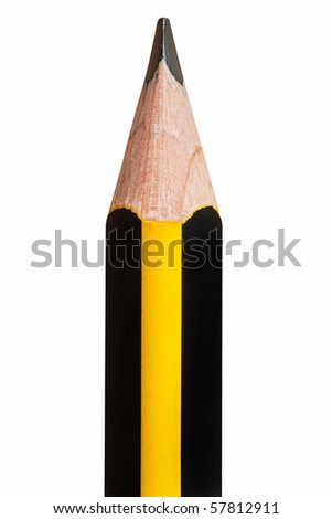 Close up of a black and yellow pencil isolated on white