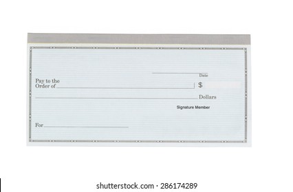 Close Up Of Blank Checkbook Isolated On White Background. 