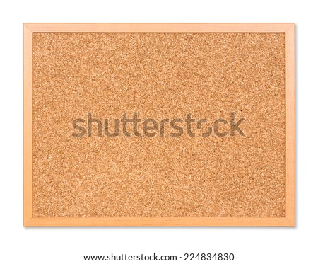 Close up blank corkboard isolated on white with path