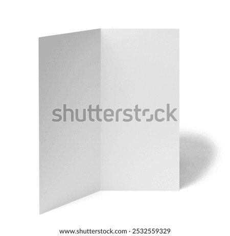 close up of a  blank folded leaflet white paper on white background 