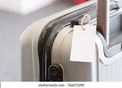 Close Up Of Blank  Luggage Tag Label On A Suitcase 