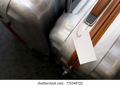 Close Up Of Blank  Luggage Tag Label On A Suitcase 