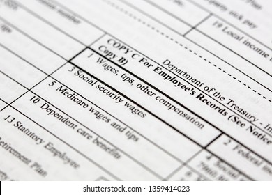 Close Up Of A Blank W2 Tax Form