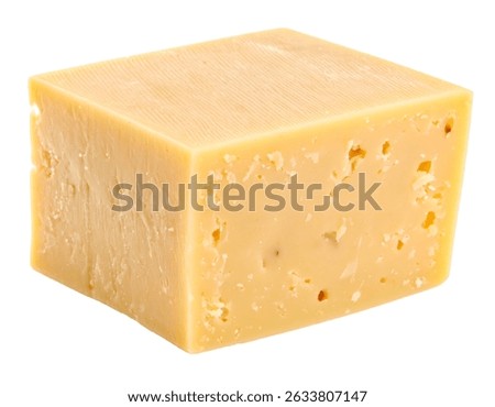 Close up of a block of aged cheddar cheese, isolated on a transparent background, perfect for food related projects