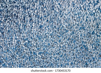 Close Up Blue Broken Vandal Proof Glass Background Cracked Shockproof Window Texture