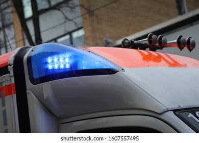 Close Up Of Blue Emergency Lights From A German Ambulance